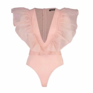 Ruffle Organza Plunge Bodysuit